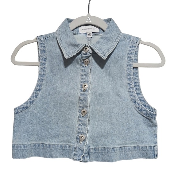 Something Navy Jackets & Blazers - Something Navy Denim Vest XS Sleeveless Button Down Cropped Light‎ Wash